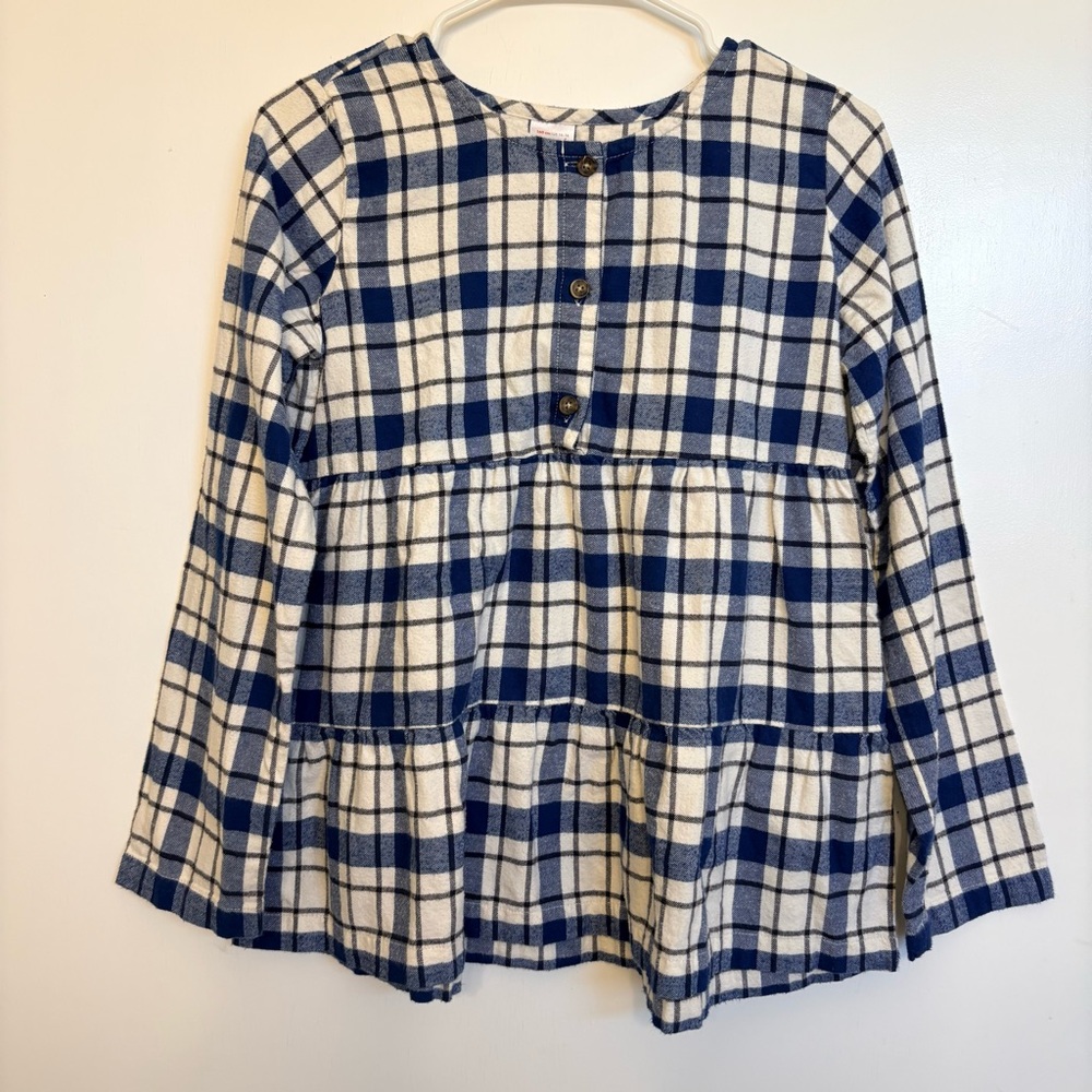 Hanna Andersson Girls Size 14-16 160cm Cotton Flannel Popover Top Blue Plaid
